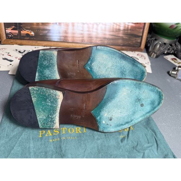 Pastori Handmade Italian Brown Leather Medallion Derby Dress Shoes EU 44 US 11 main image 9
